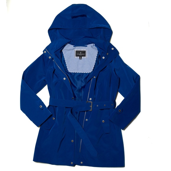 London Fog Jackets & Blazers - London Fog Zip-Up Trench Coat With Hood In Blue
